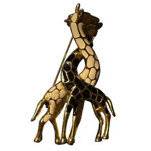Gold Tone Giraffe Brooch Pin Enamel Safari Animal Statement‎ Jewelry 2 inch